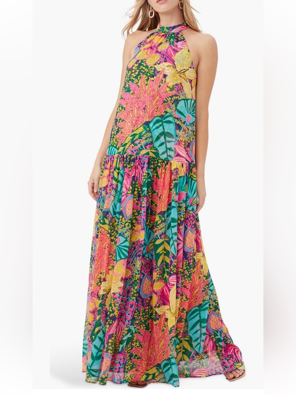 Trina Turk Kissimmee sleeveless multicolor halter neck maxi dress